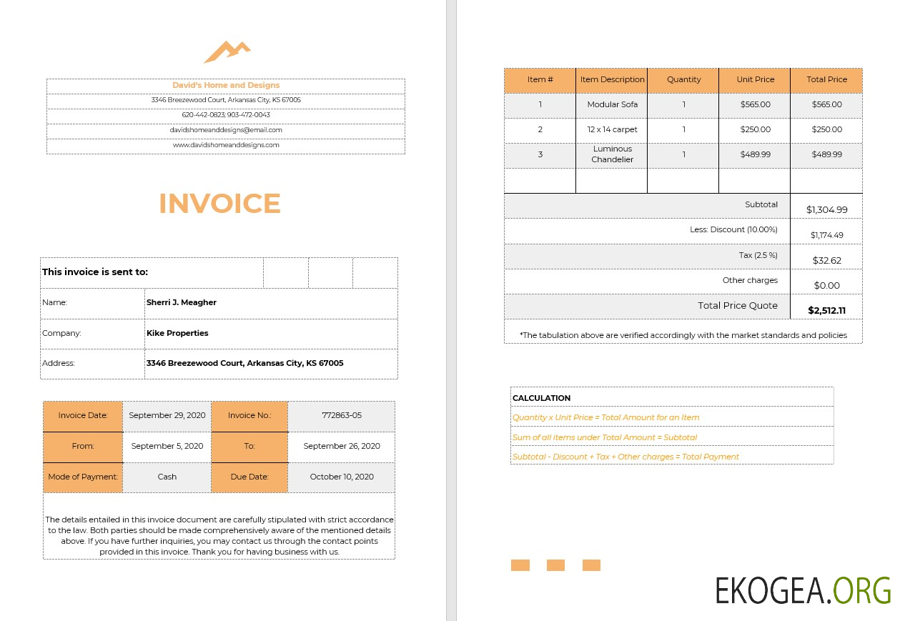 Modèle de facture de home staging